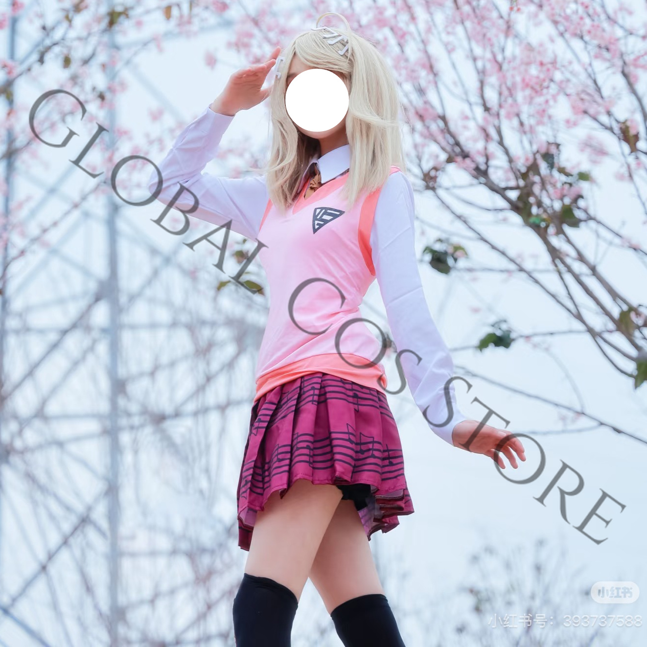 Cosplay Wig Colored - Set Costume Cosplay Uniforme JK Rosa