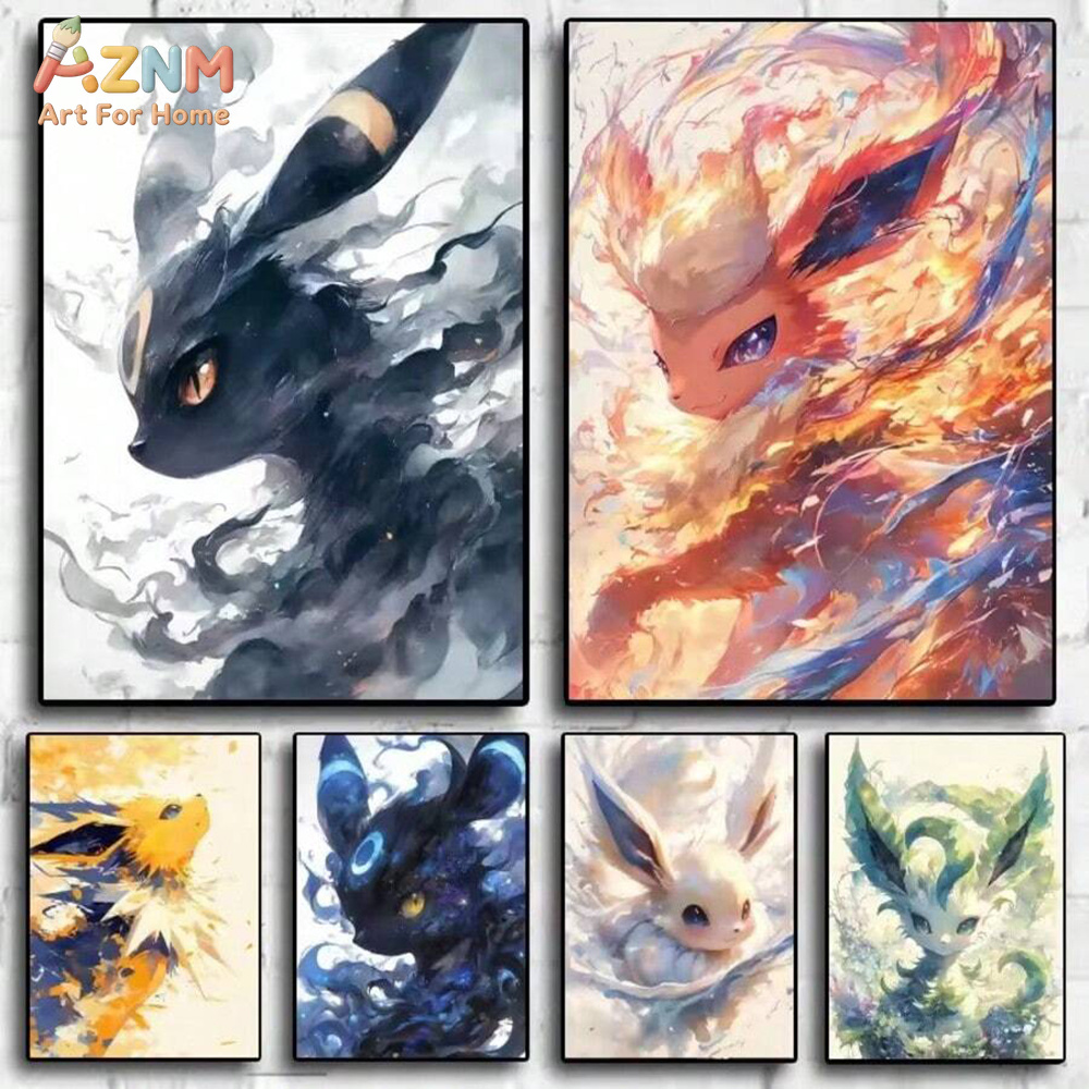 Anime Merchandise Posters - AZNM Stampa su tela Watercolor Eeveelutions